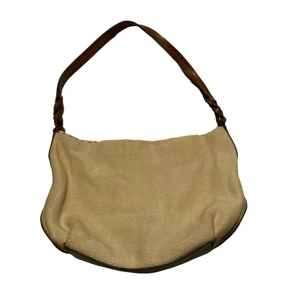 Fossil Woven Tan‎ Brown Leather Hobo Boho Shoulder Hand Bag Purse